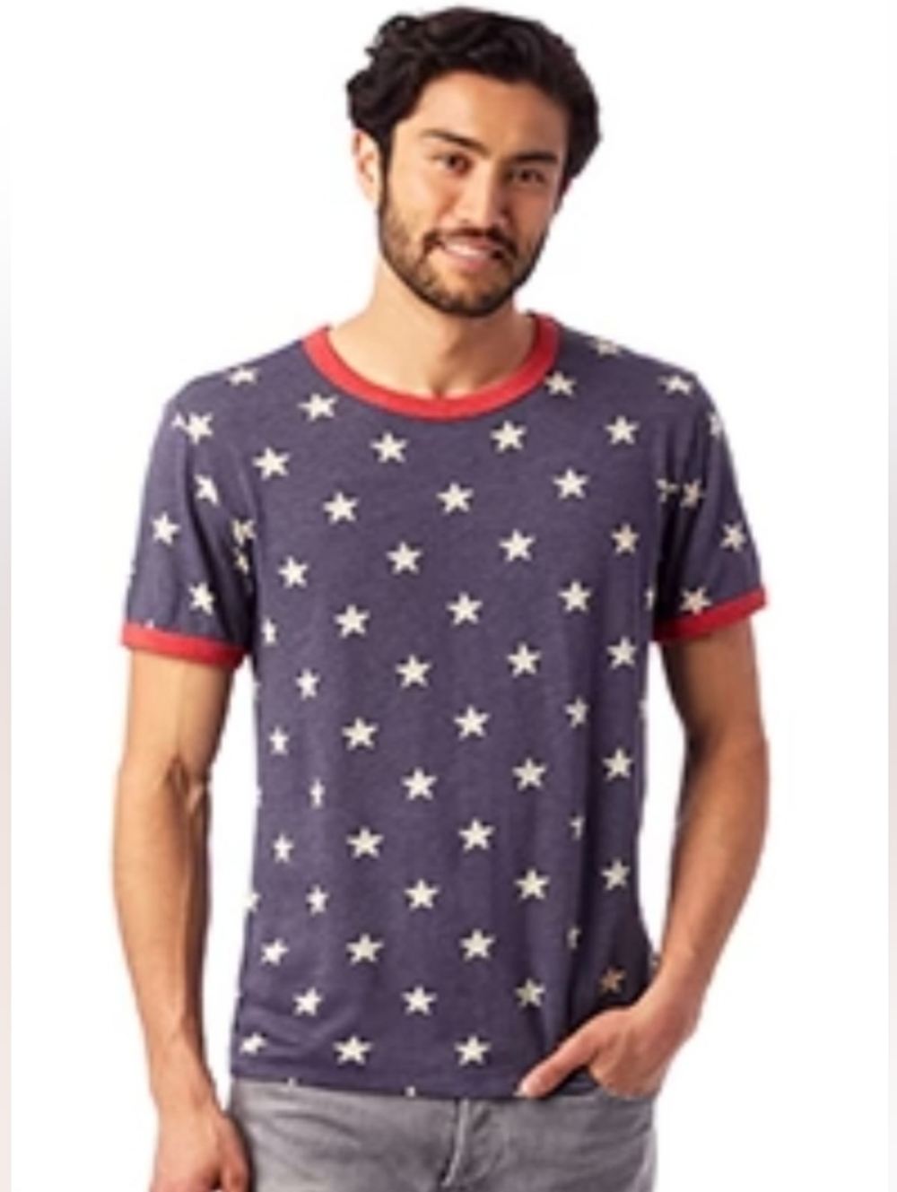 Alternative Eco-Jersey Ringer Tee Super Soft Stars Patriotic 4th of July Small